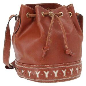 Authentic SAINT LAURENT purse Shoulder Bag Leather Brown Gold